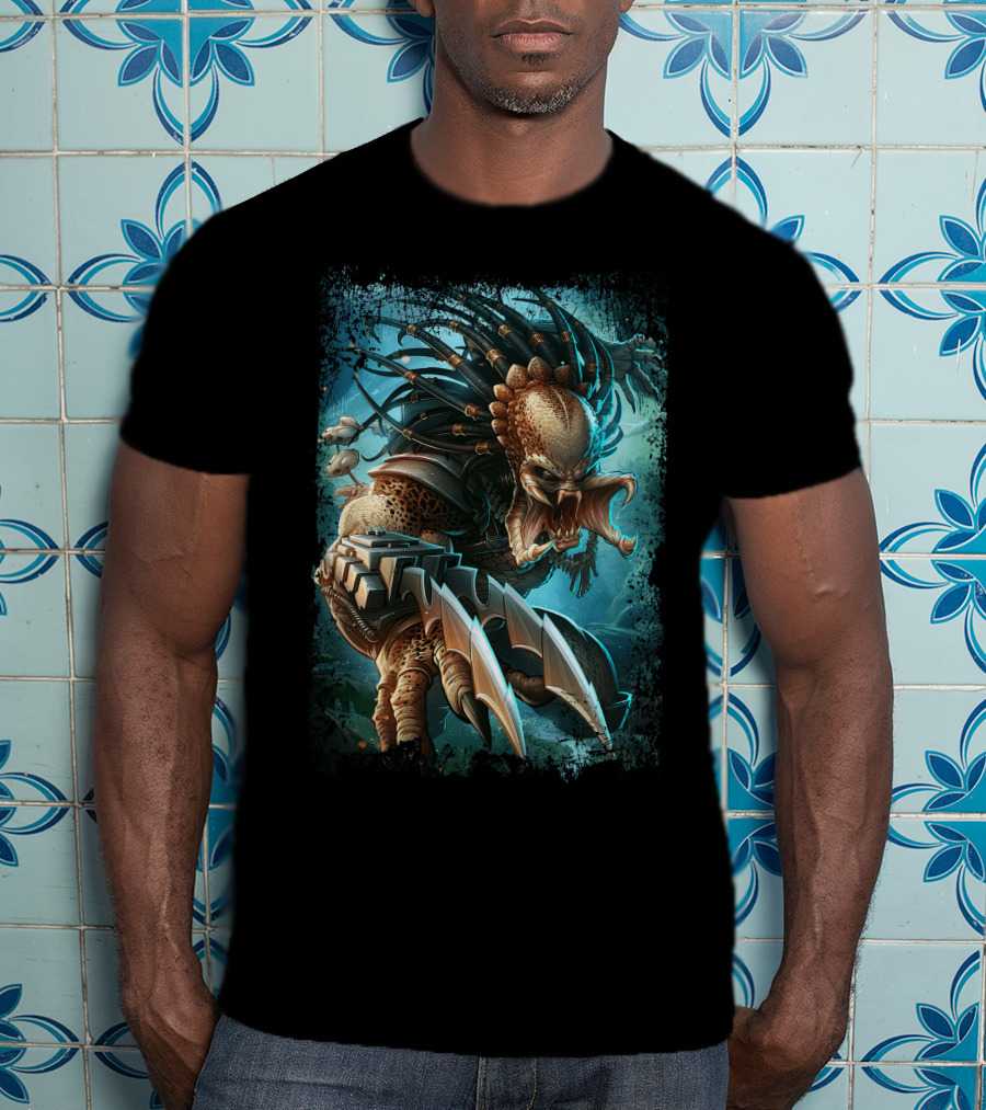 Predator Alien Sci-Fi Creature With Dreadlocks And Blades T-Shirt