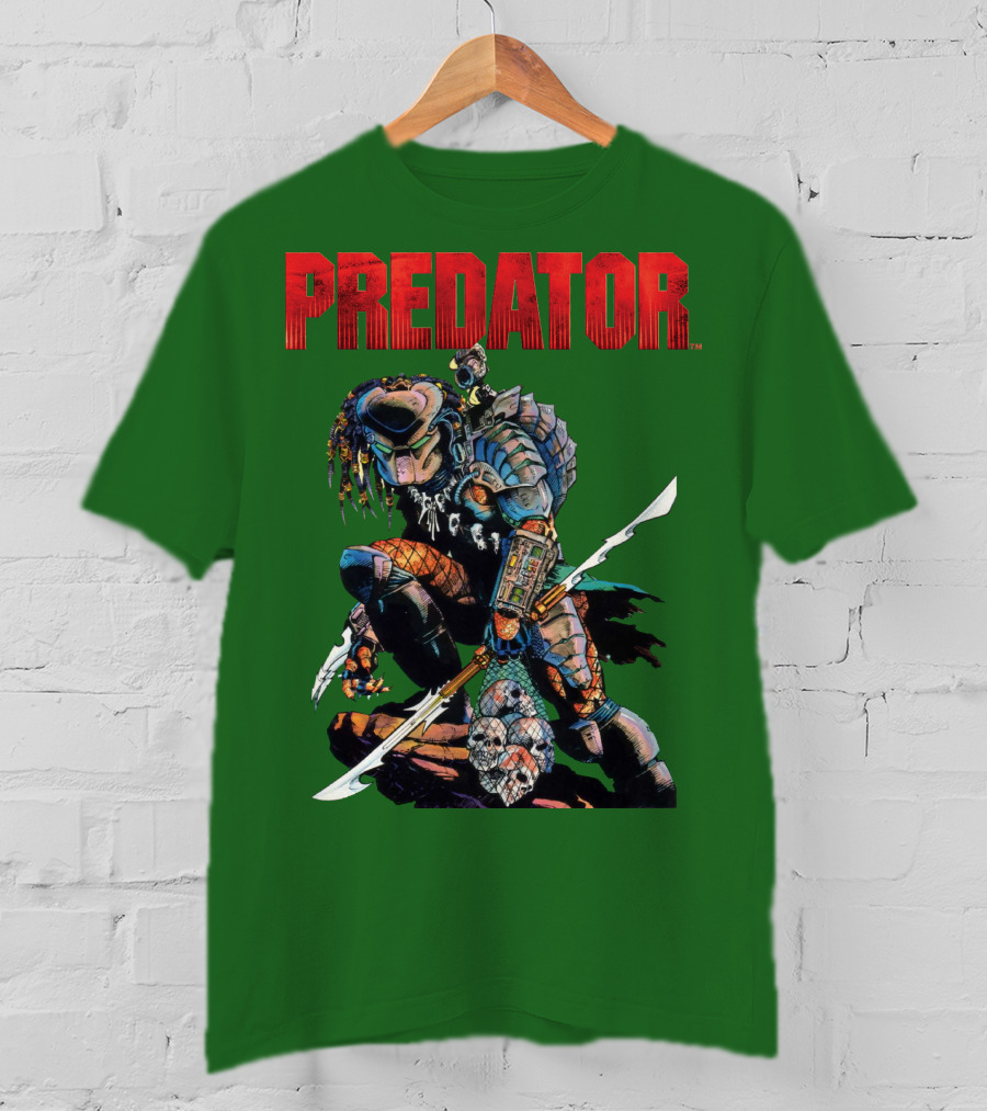 Predator Armored Warrior Kneeling With Blade And Skull Trophy T-Shirt