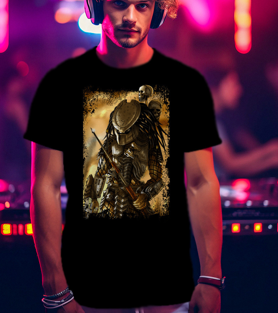 Predator Alien Warrior With Skulls And Dreadlocks T-Shirt