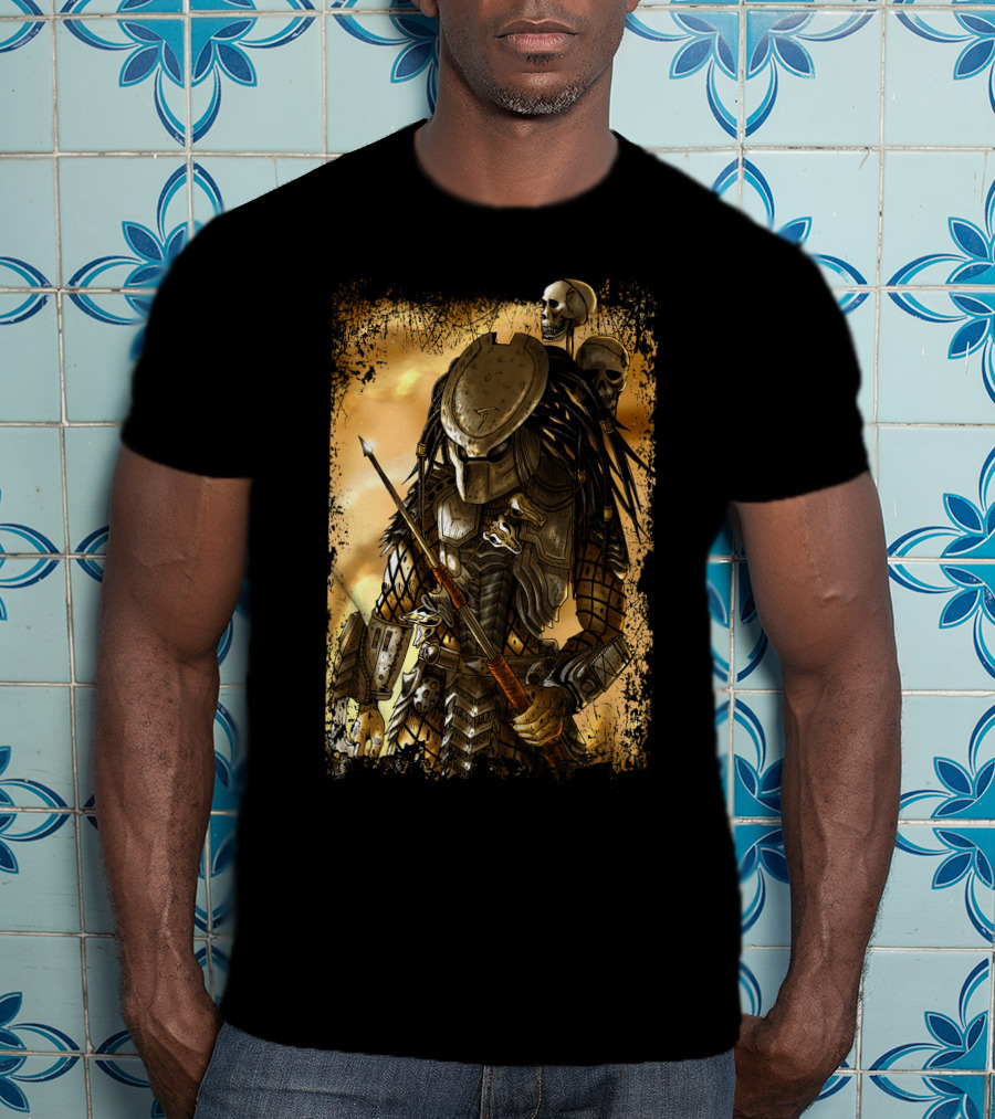 Predator Alien Warrior With Skulls And Dreadlocks T-Shirt