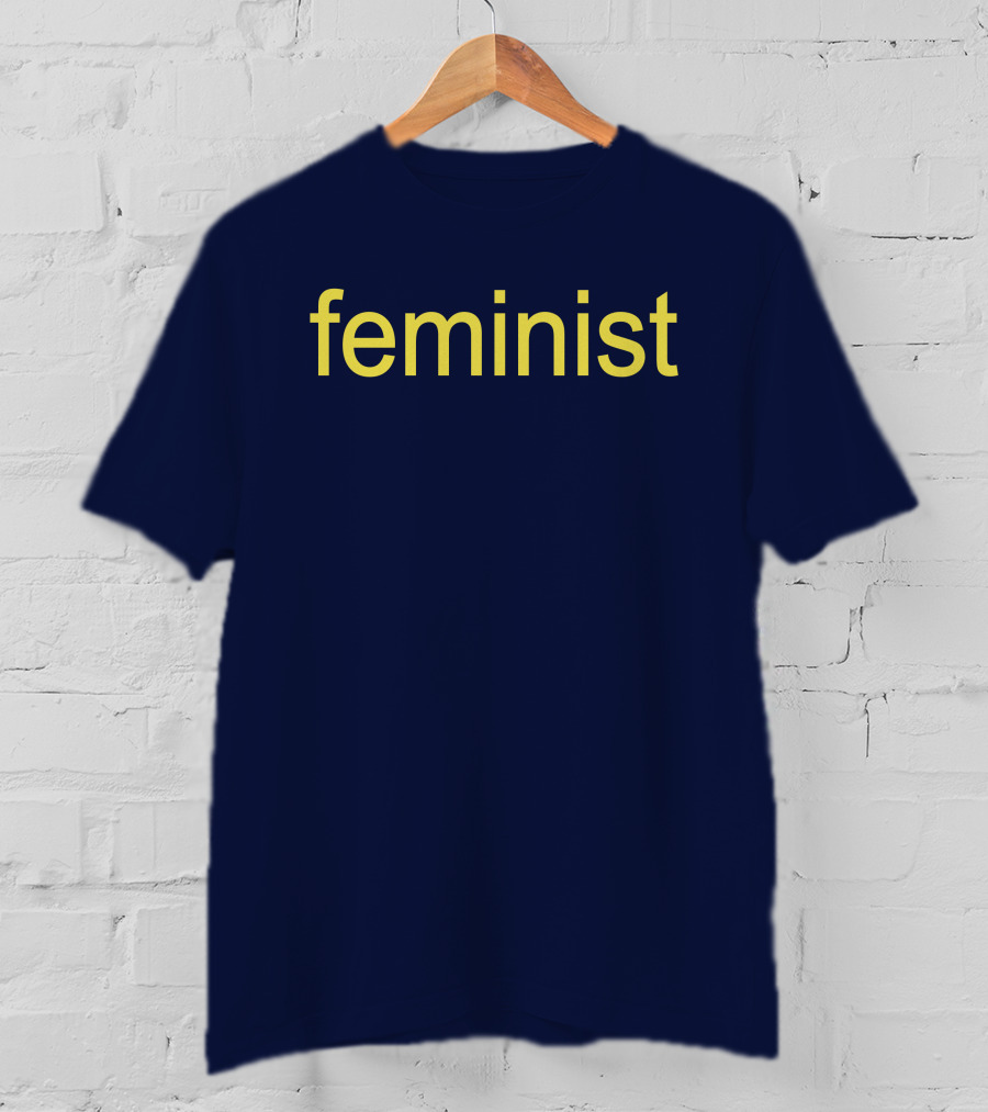 Feminist Yellow Text On Navy Blue T-Shirt