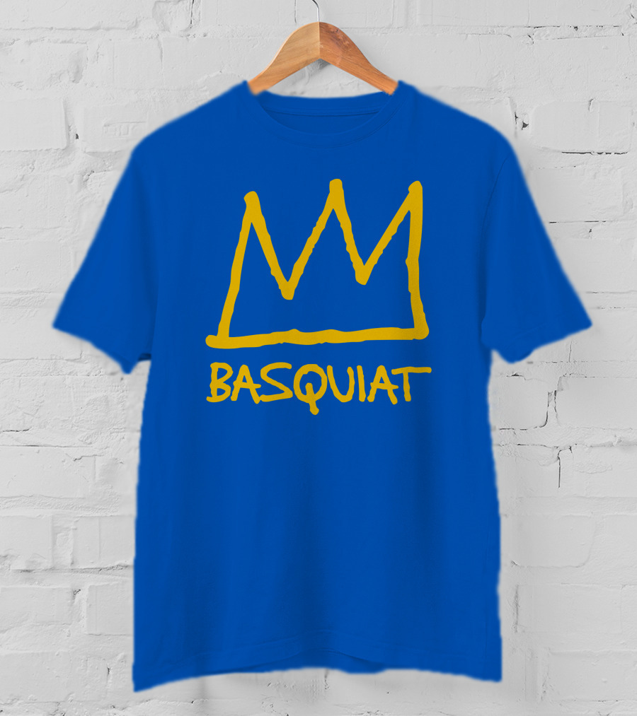 Basquiat Crown Icon Yellow On Blue T-Shirt