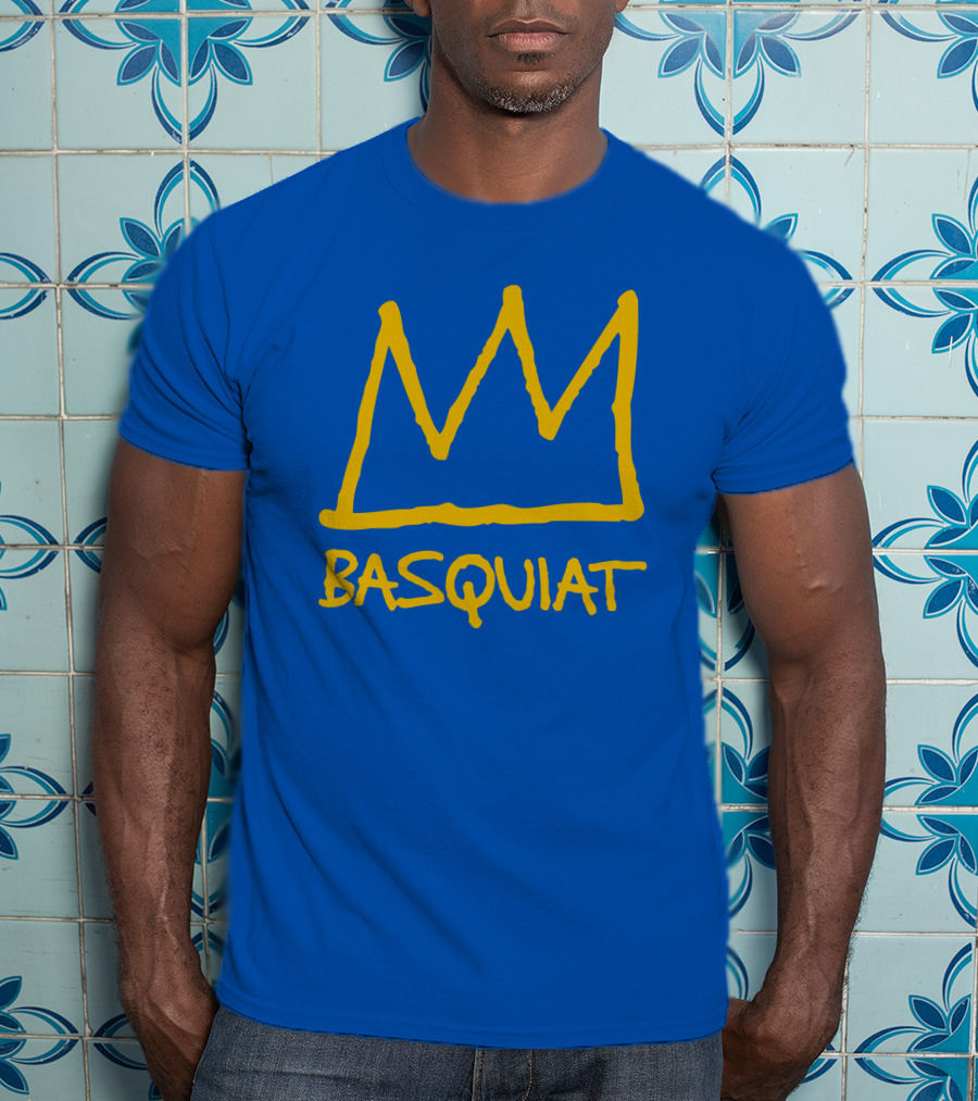 Basquiat Crown Icon Yellow On Blue T-Shirt