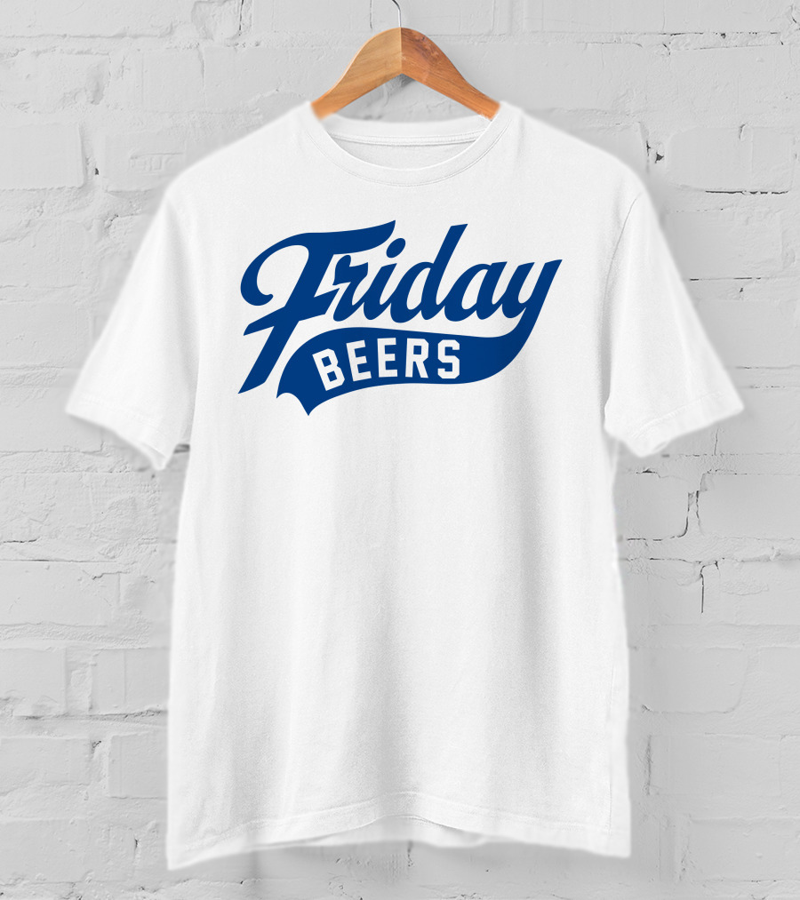Friday Beers Signature White Logo Blue Text T-Shirt