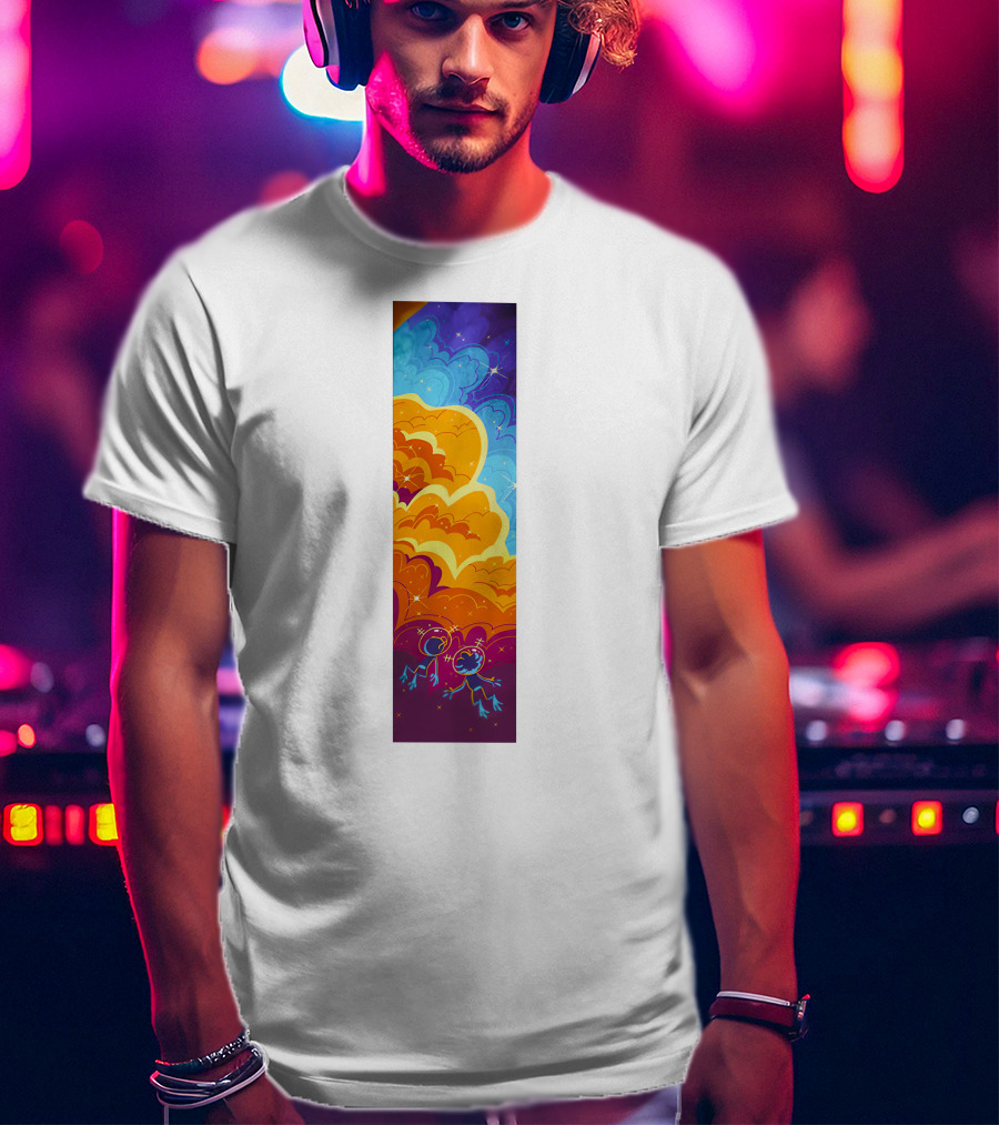 Cosmic Spliffs Oversized White Psychedelic Sky And Clouds T-Shirt