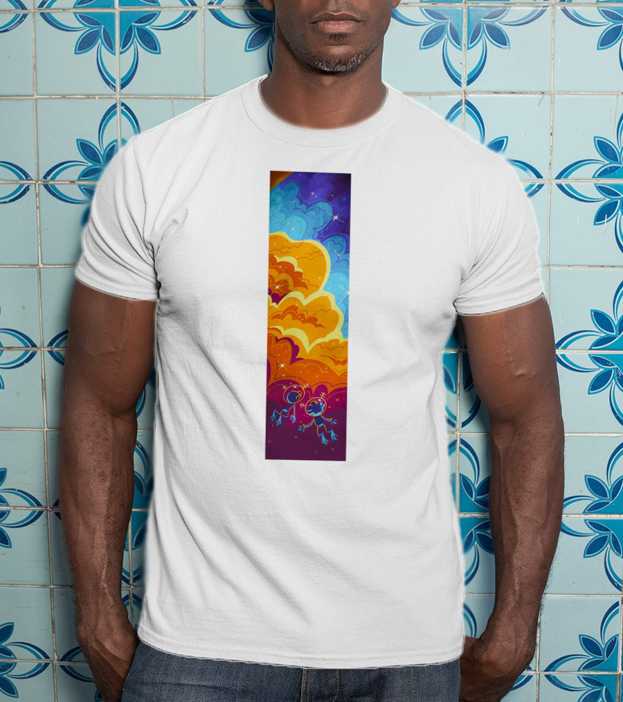 Cosmic Spliffs Oversized White Psychedelic Sky And Clouds T-Shirt