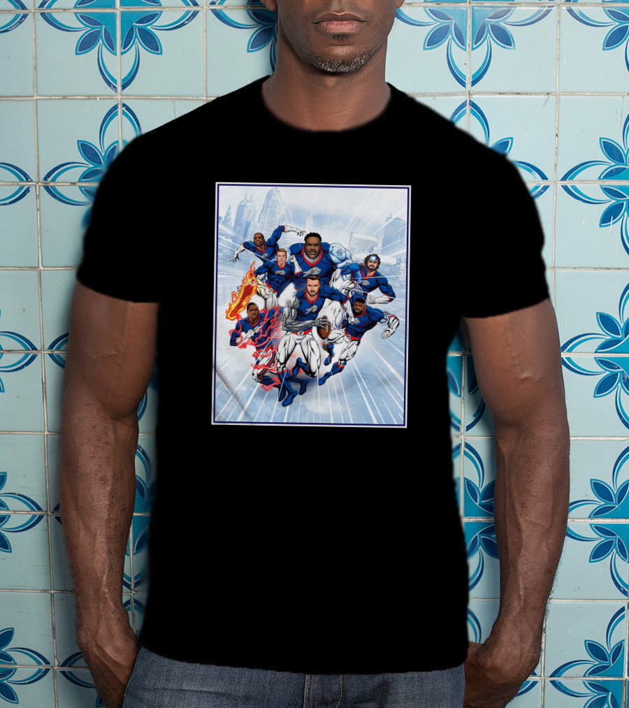 Bills Super Hero Comic Style Team Assembly T-Shirt