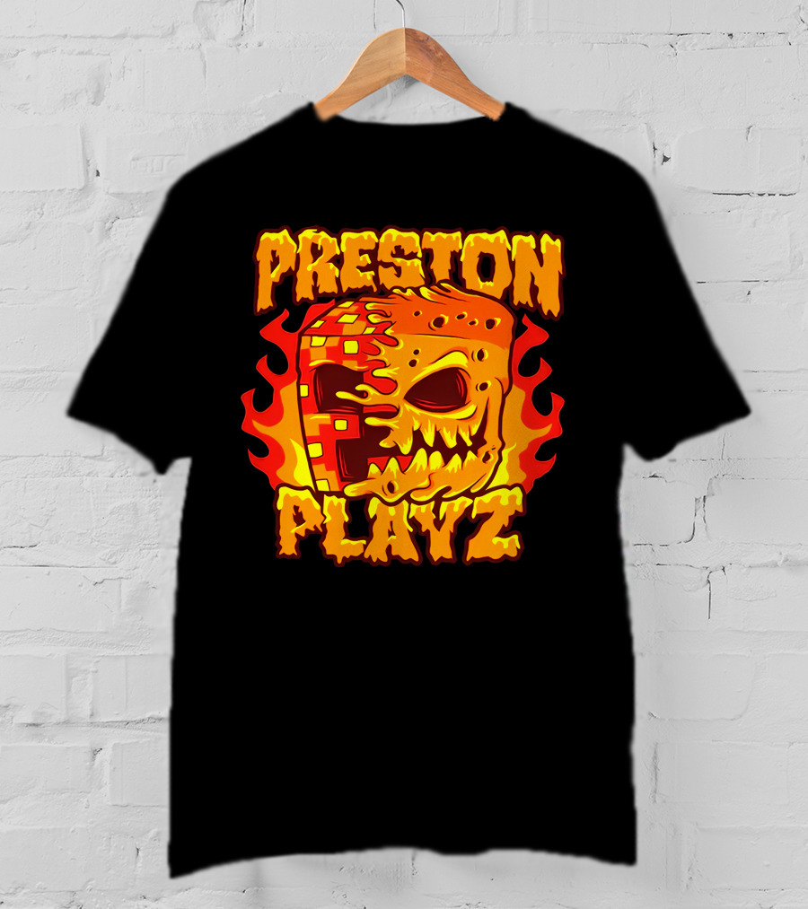 Preston Playz Flaming Pixel Mask Blaze T-Shirt