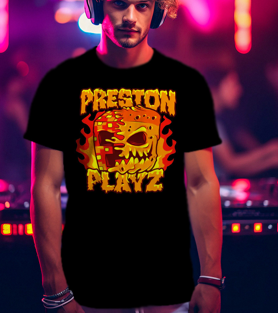 Preston Playz Flaming Pixel Mask Blaze T-Shirt