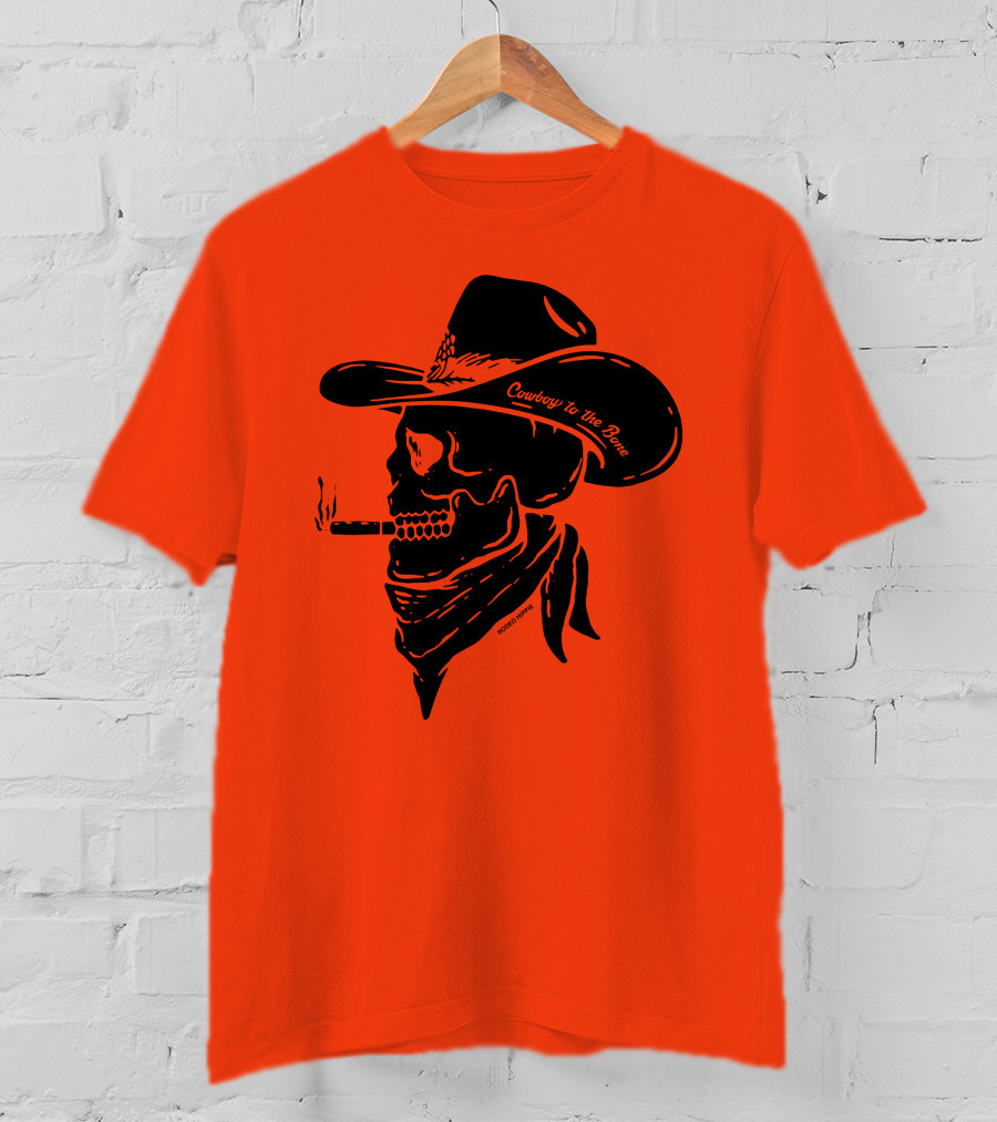 Cowboy To The Bone Skeleton Smoking Bandana Hat T-Shirt