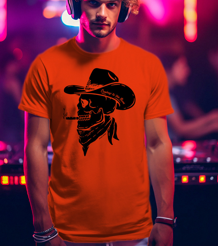 Cowboy To The Bone Skeleton Smoking Bandana Hat T-Shirt