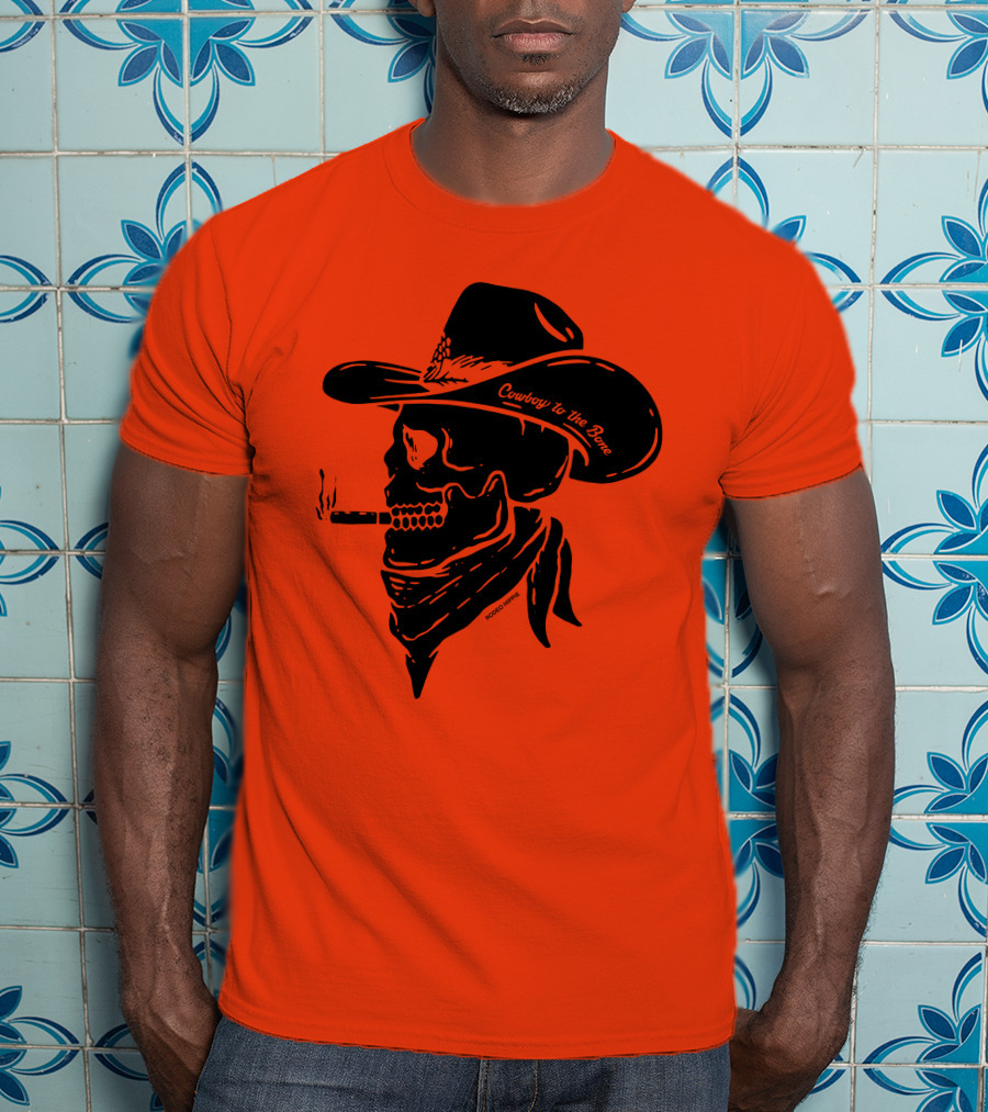Cowboy To The Bone Skeleton Smoking Bandana Hat T-Shirt