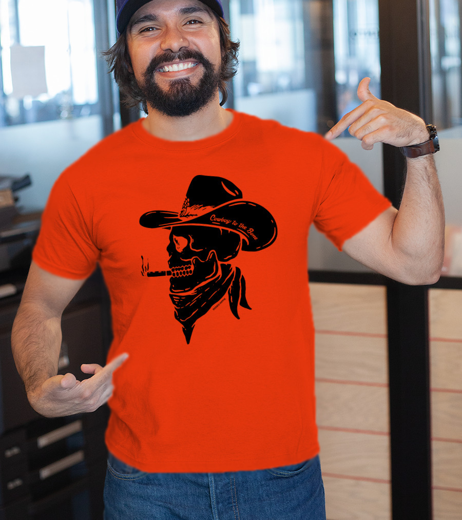 Cowboy To The Bone Skeleton Smoking Bandana Hat T-Shirt