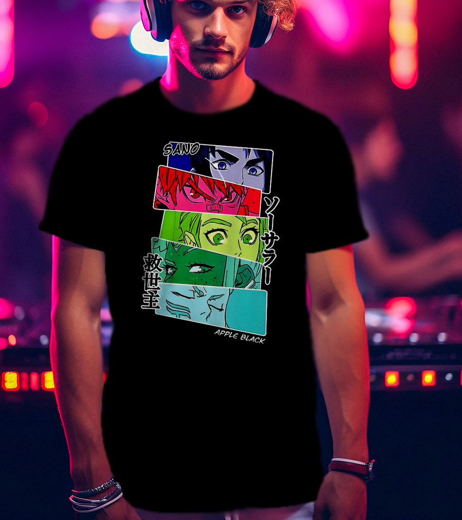 Saturday AM Apple Black Sano Character Panels Spencer's Merch T-Shirt