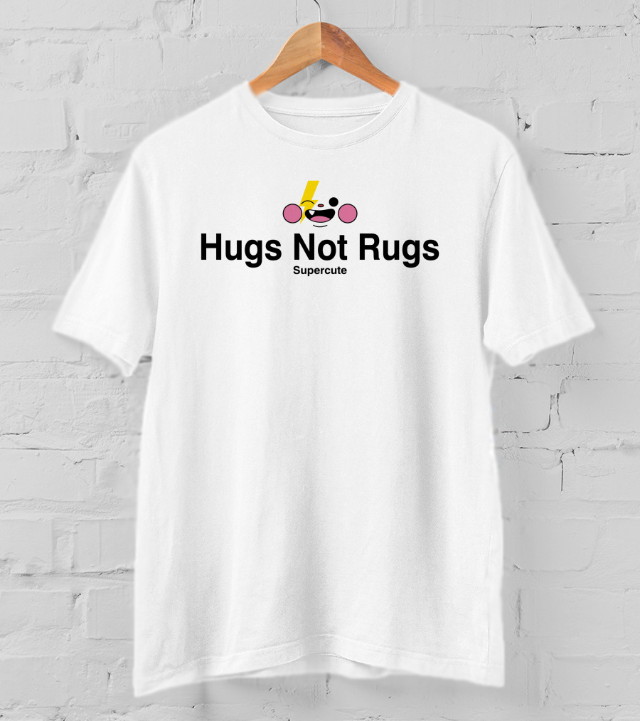 Hugs Not Rugs Supercute Smiling Face With Pink Cheeks And Lightning Bolt T-Shirt