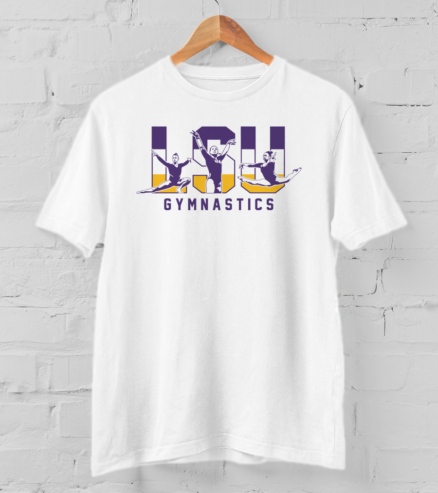 LSU Gymnastics Purple And Gold Leaping Athletes T-Shirt