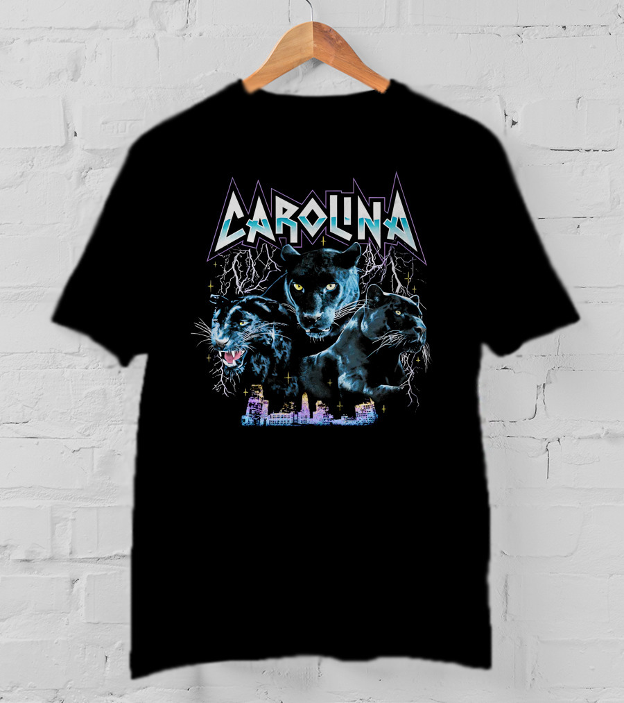 Carolina Panthers Thunderbolt Black Panther Trio Skyline T-Shirt