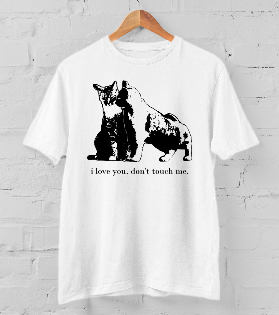 I Love You Don't Touch Me Cat Duo Black And White Contrast T-Shirt