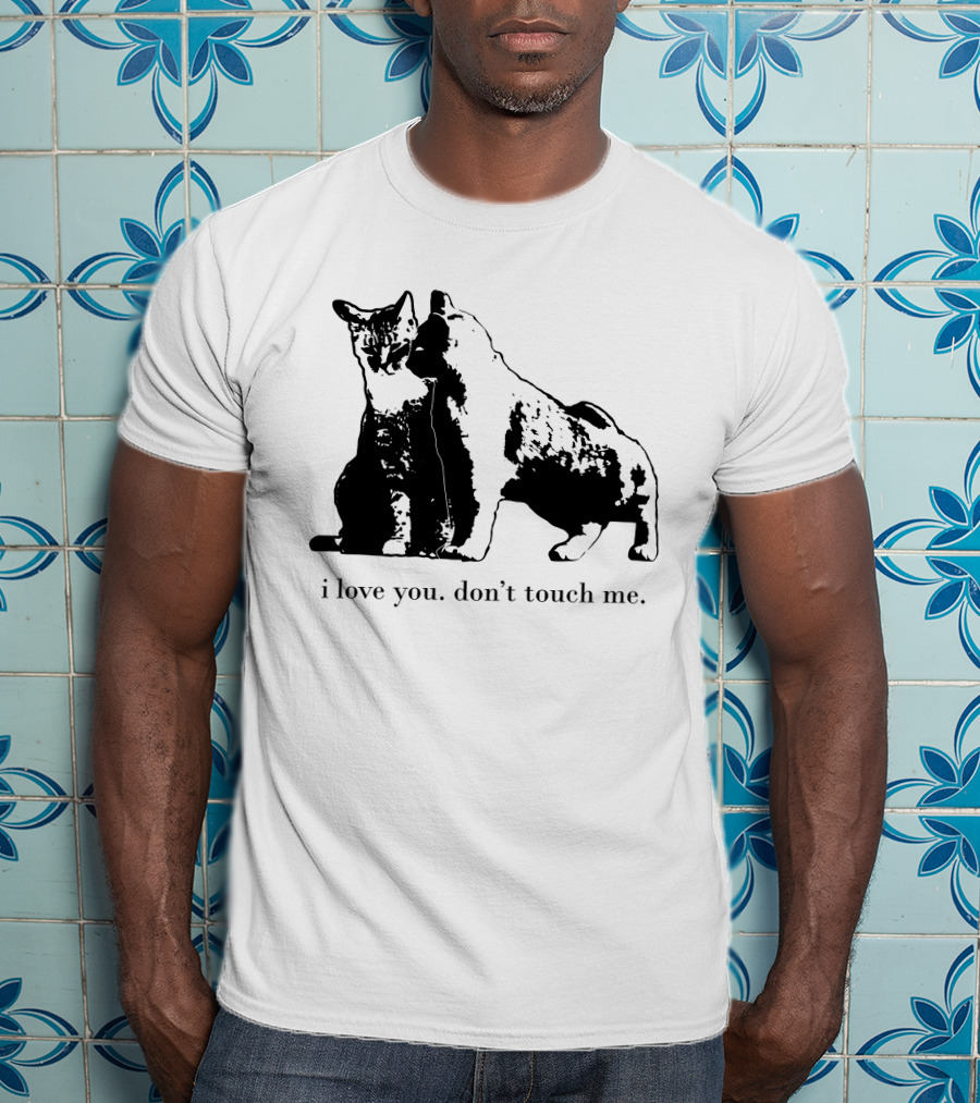 I Love You Don't Touch Me Cat Duo Black And White Contrast T-Shirt