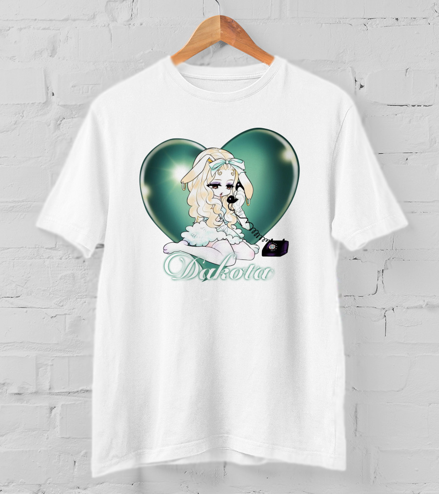 Dakota Cute Bunny Girl With Heart And Vintage Phone T-Shirt
