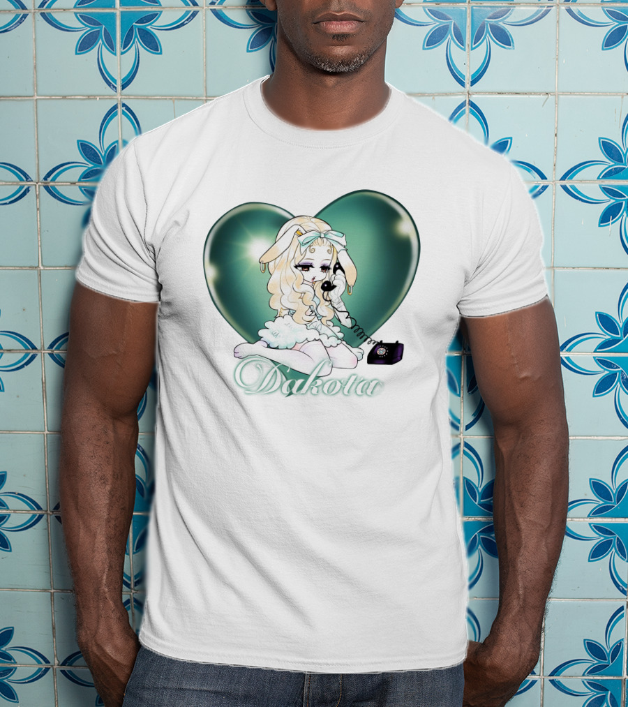 Dakota Cute Bunny Girl With Heart And Vintage Phone T-Shirt
