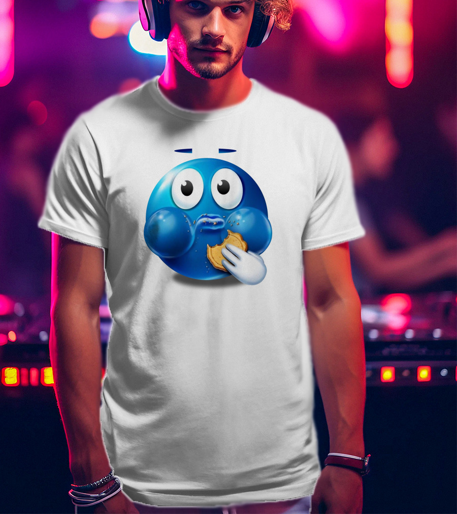 Pac-Man Style Blue Ghost Eating Cookies Hungee T-Shirt