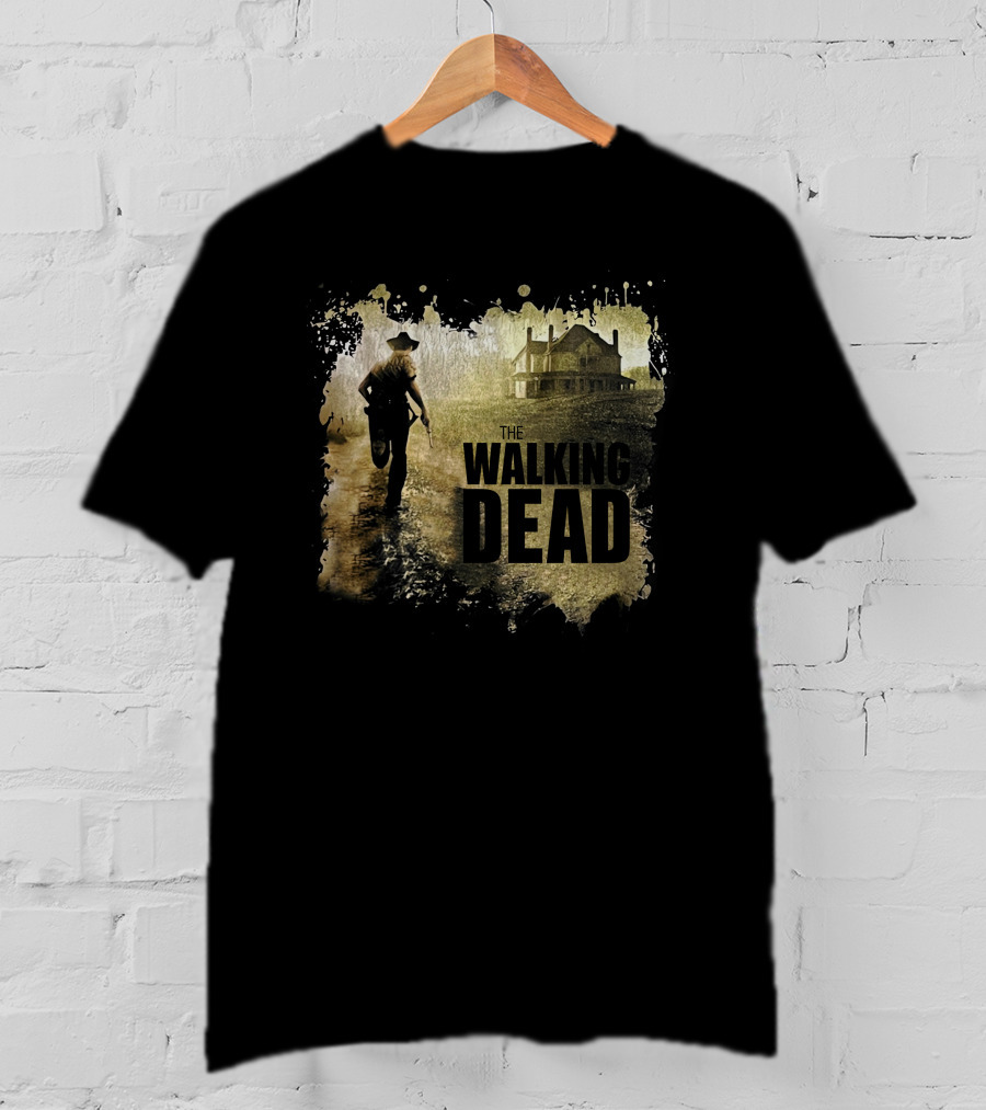The Walking Dead Sheriff Silhouette And Farmhouse Scene T-Shirt