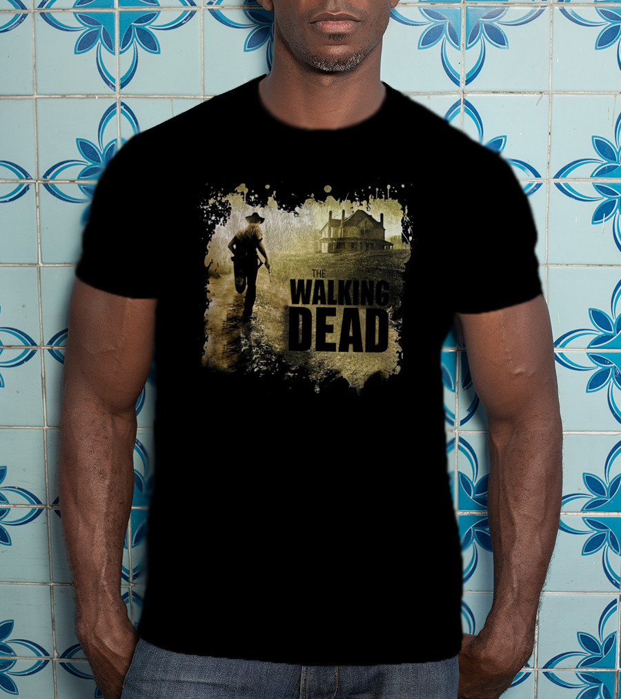 The Walking Dead Sheriff Silhouette And Farmhouse Scene T-Shirt