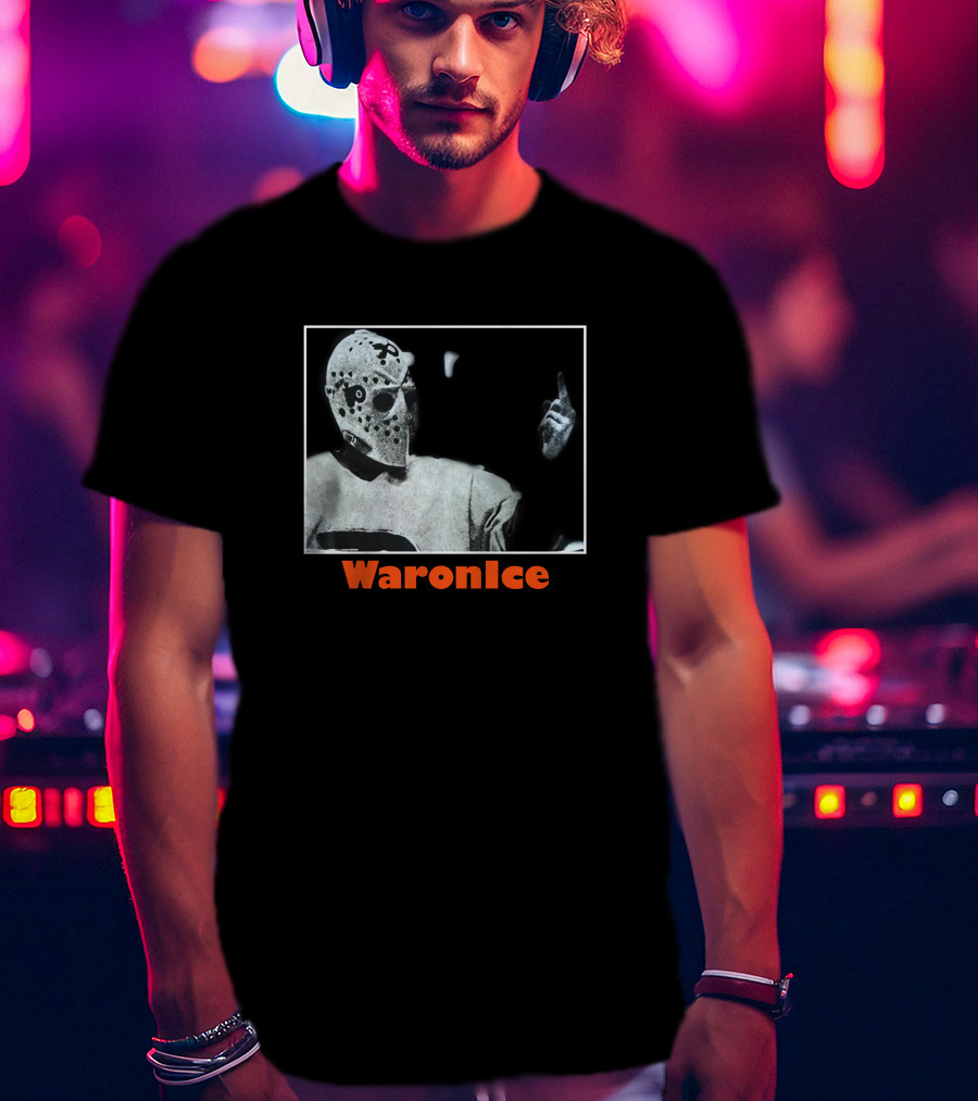 WaronIce Masked Hockey Player With Middle Finger Gesture T-Shirt