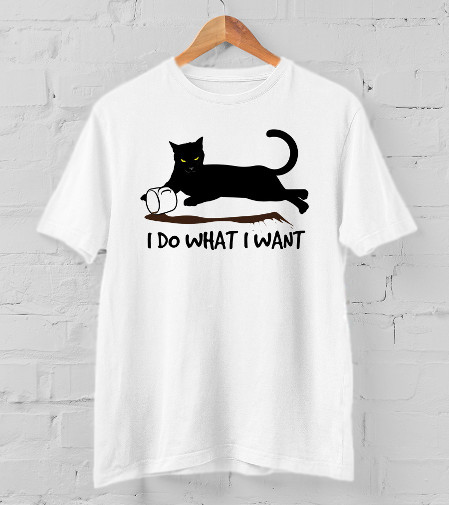 I Do What I Want Cat Black Cat Knocking Over Mug T-Shirt