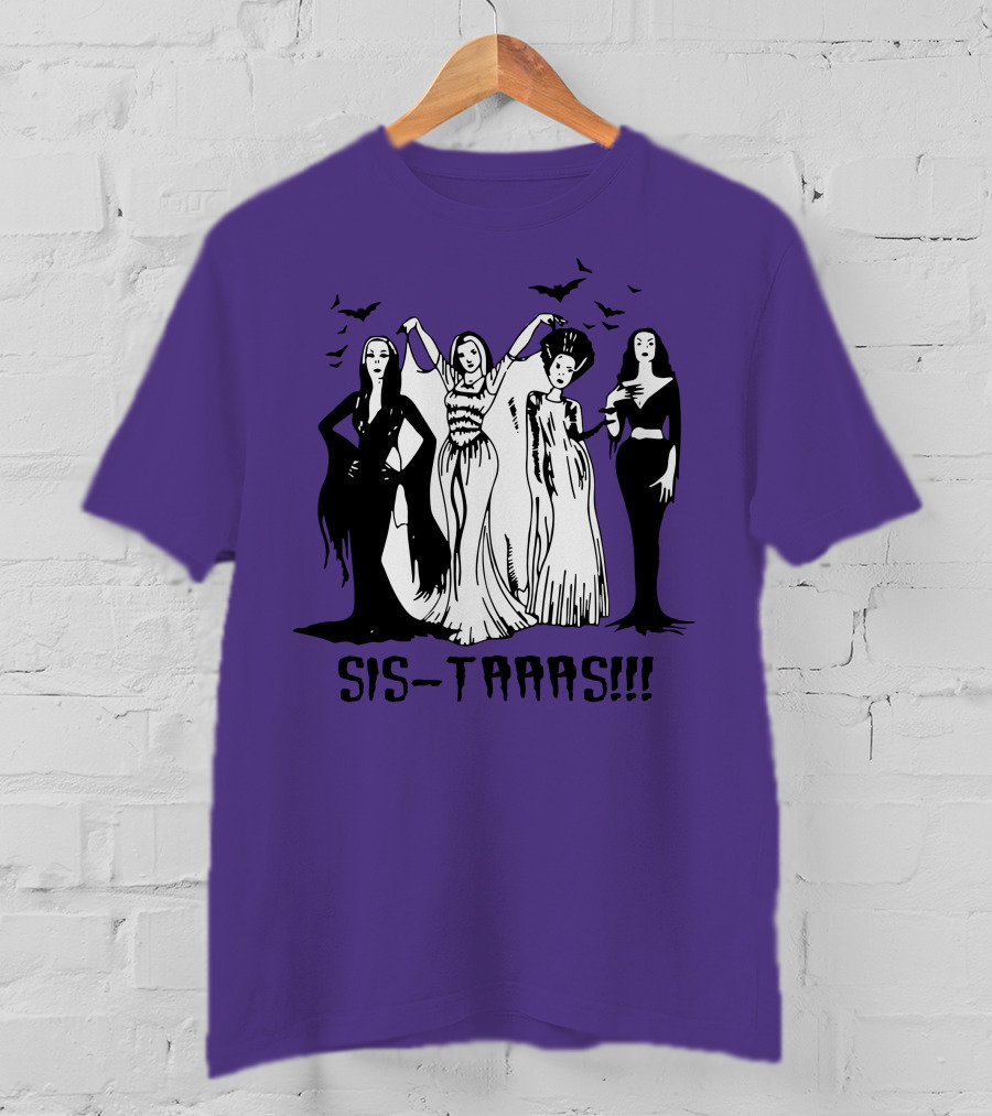 SIS-TAAAS Gothic Witches Halloween Illustration With Bats T-Shirt