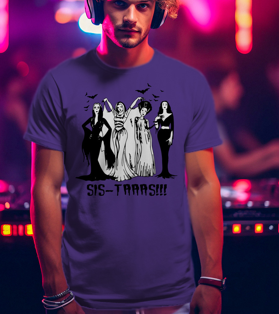 SIS-TAAAS Gothic Witches Halloween Illustration With Bats T-Shirt