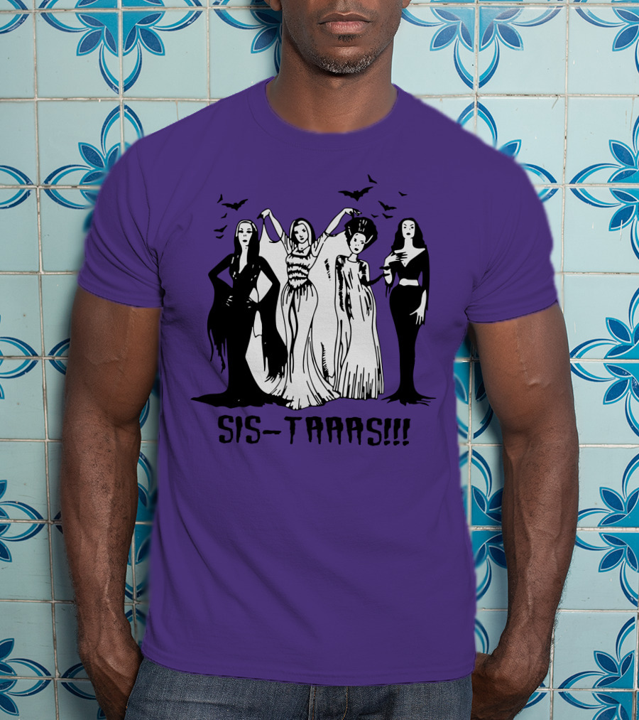 SIS-TAAAS Gothic Witches Halloween Illustration With Bats T-Shirt