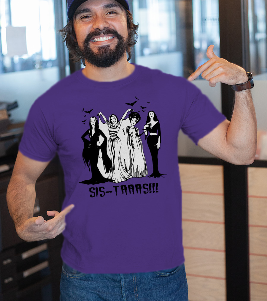 SIS-TAAAS Gothic Witches Halloween Illustration With Bats T-Shirt