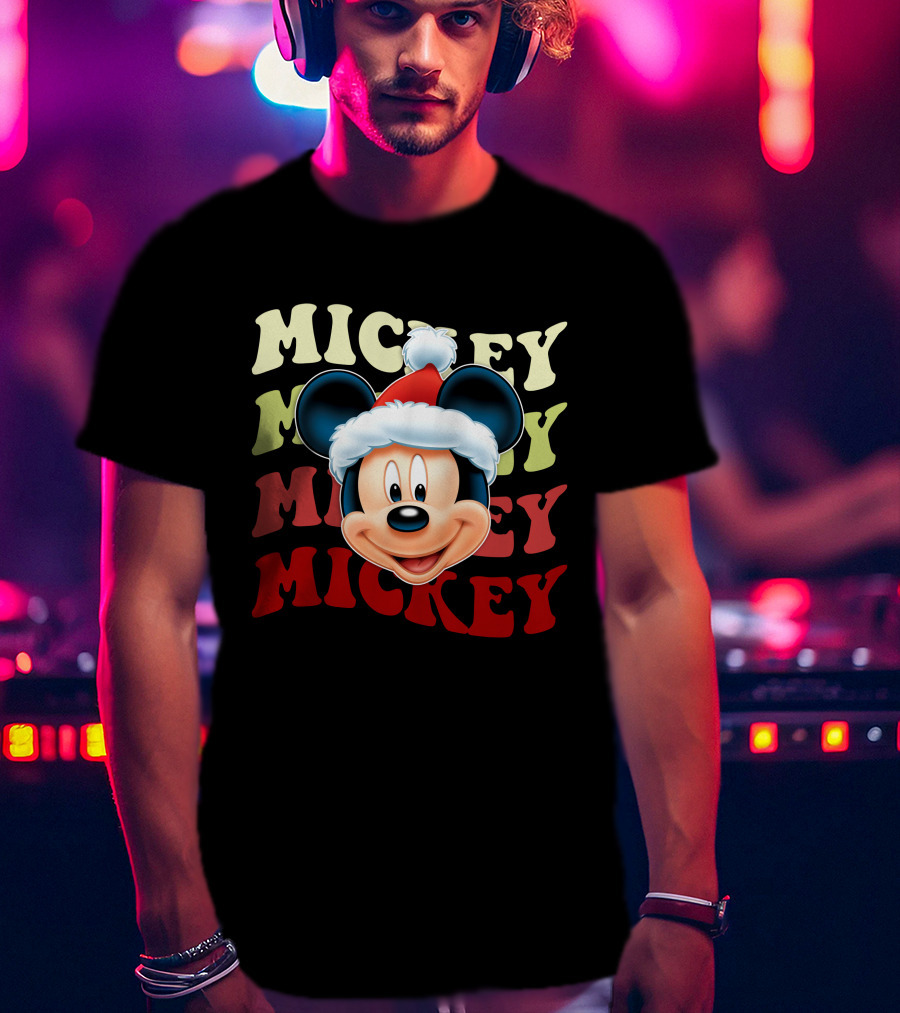 Mickey Mouse Christmas Santa Hat Holiday Festive T-Shirt