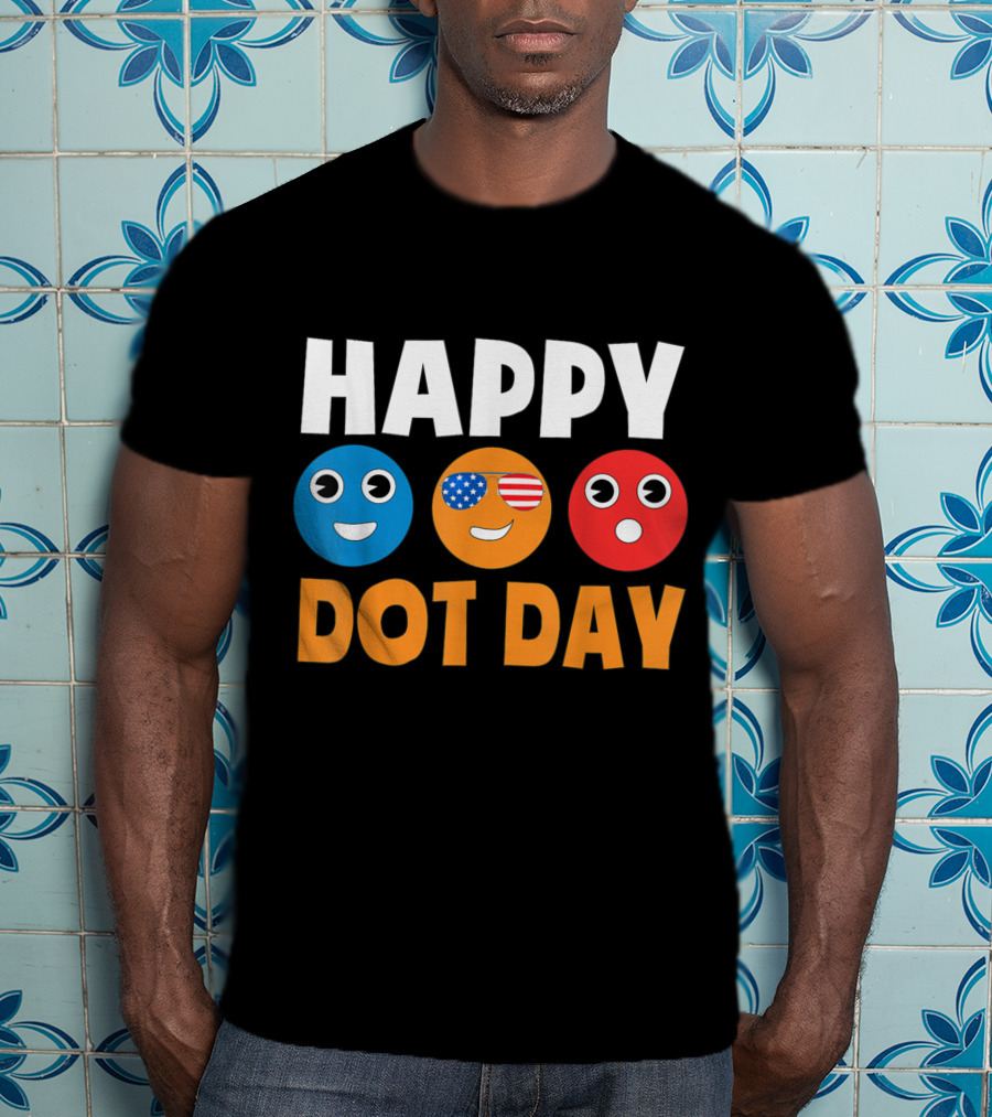 Happy International Dot Day Colorful Emoji Faces With USA Flag Glasses T-Shirt