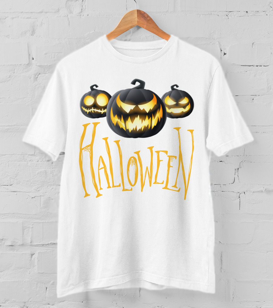 Halloween Scary Pumpkin Head Glowing Faces T-Shirt