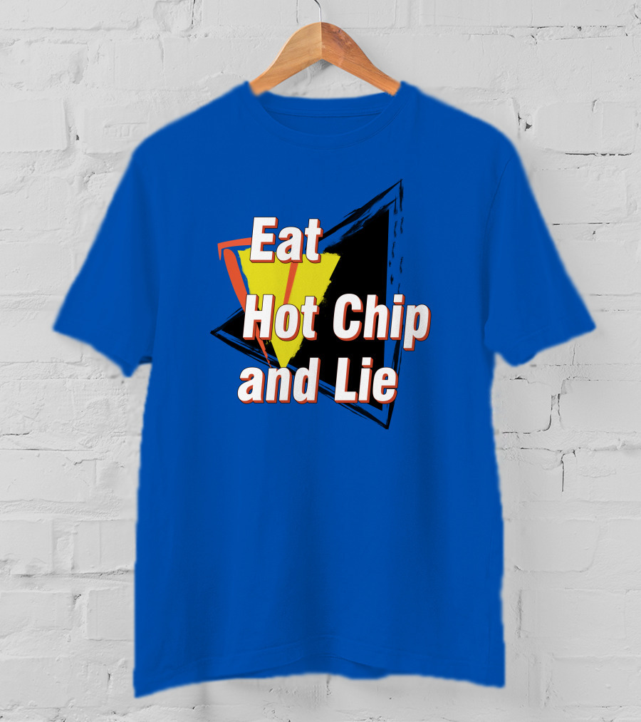 Eat Hot Chip And Lie Retro Style Text With Abstract Geometric Background T-Shirt
