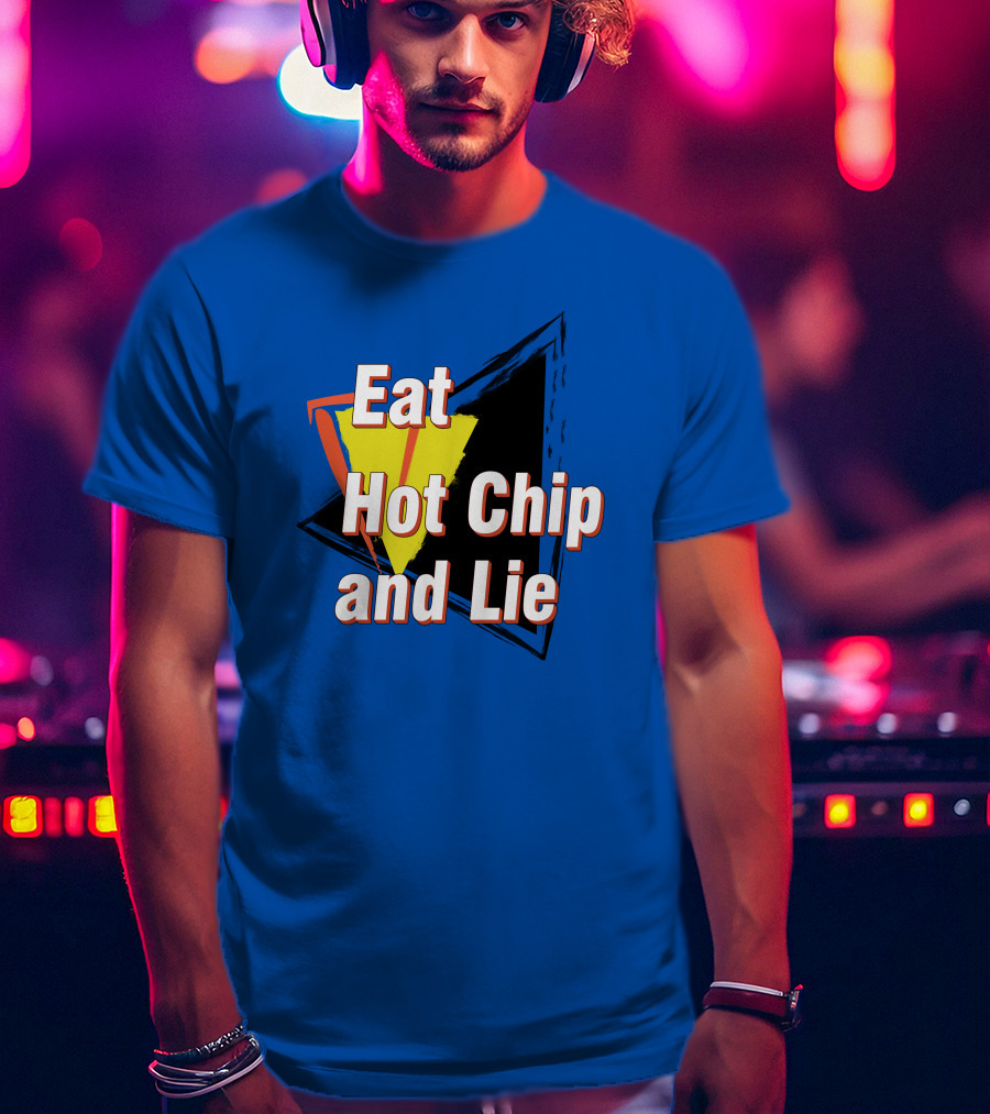 Eat Hot Chip And Lie Retro Style Text With Abstract Geometric Background T-Shirt