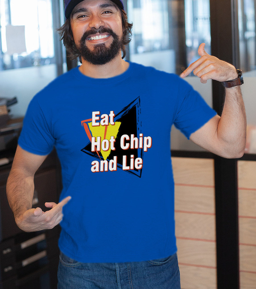 Eat Hot Chip And Lie Retro Style Text With Abstract Geometric Background T-Shirt