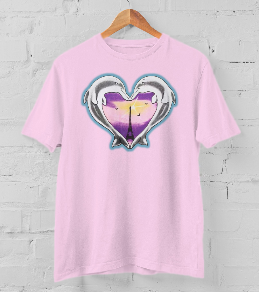 Stray Kids Dolphins Heart Eiffel Tower Sunset T-Shirt