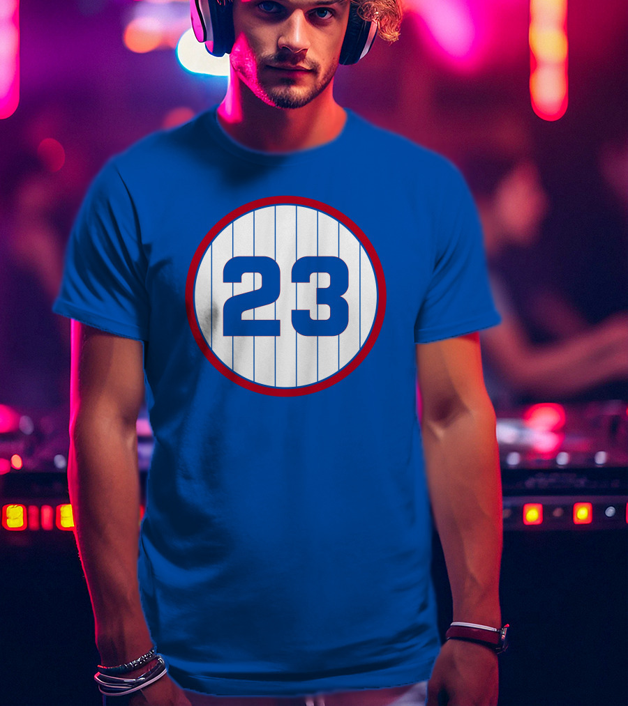 Harry Caray 23 Baseball Number Circle Blue Pinstripe T-Shirt