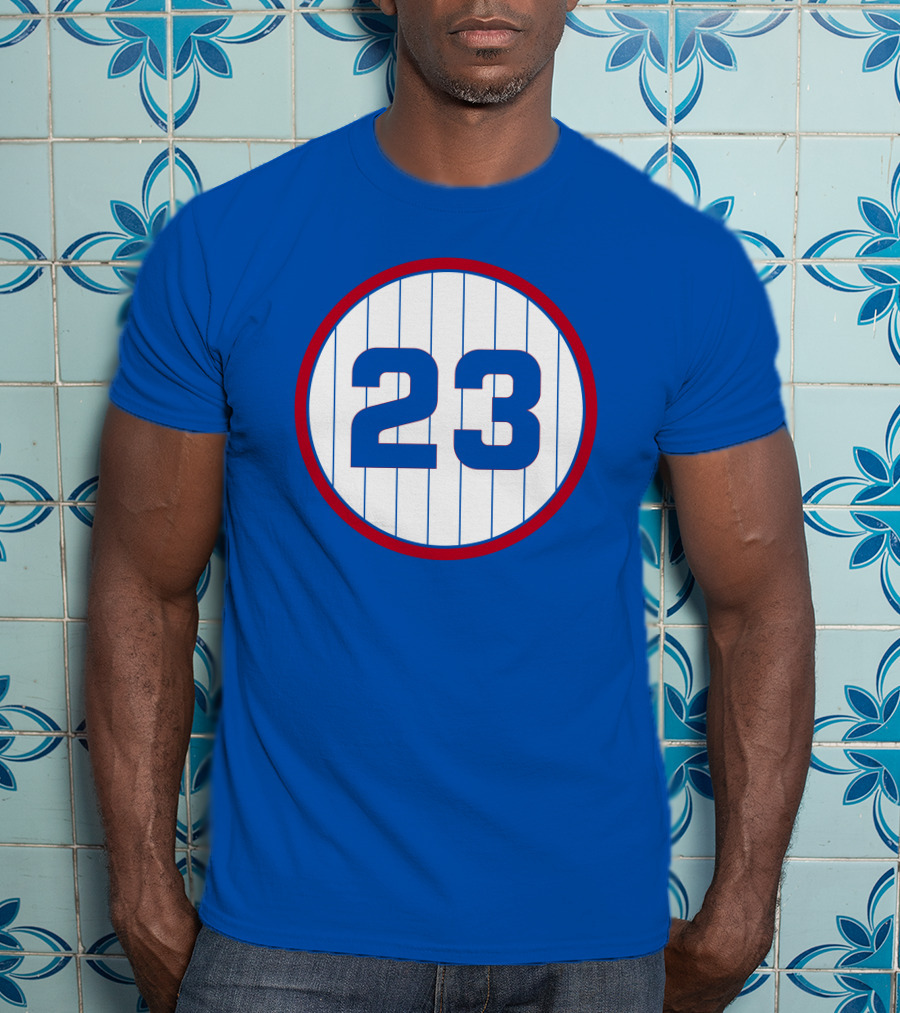 Harry Caray 23 Baseball Number Circle Blue Pinstripe T-Shirt