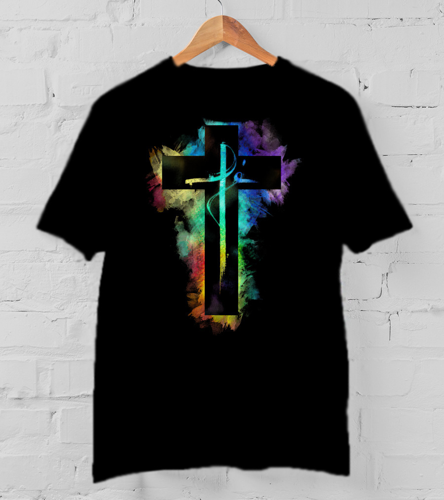 Cross Colorful Multicolor Paintbrush Cross T-Shirt