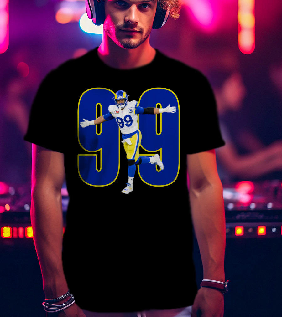 Aaron Charles Donald Number 99 NFL Player In Blue And Yellow Football Uniform T-Shirt