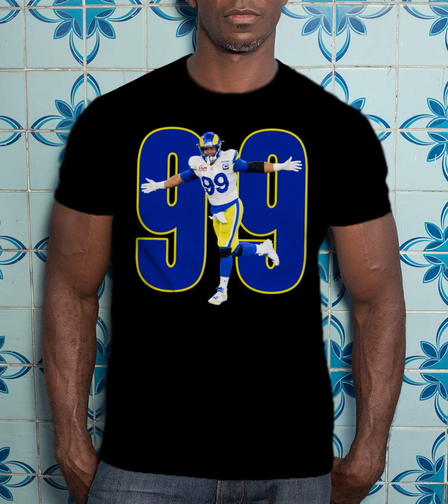 Aaron Charles Donald Number 99 NFL Player In Blue And Yellow Football Uniform T-Shirt