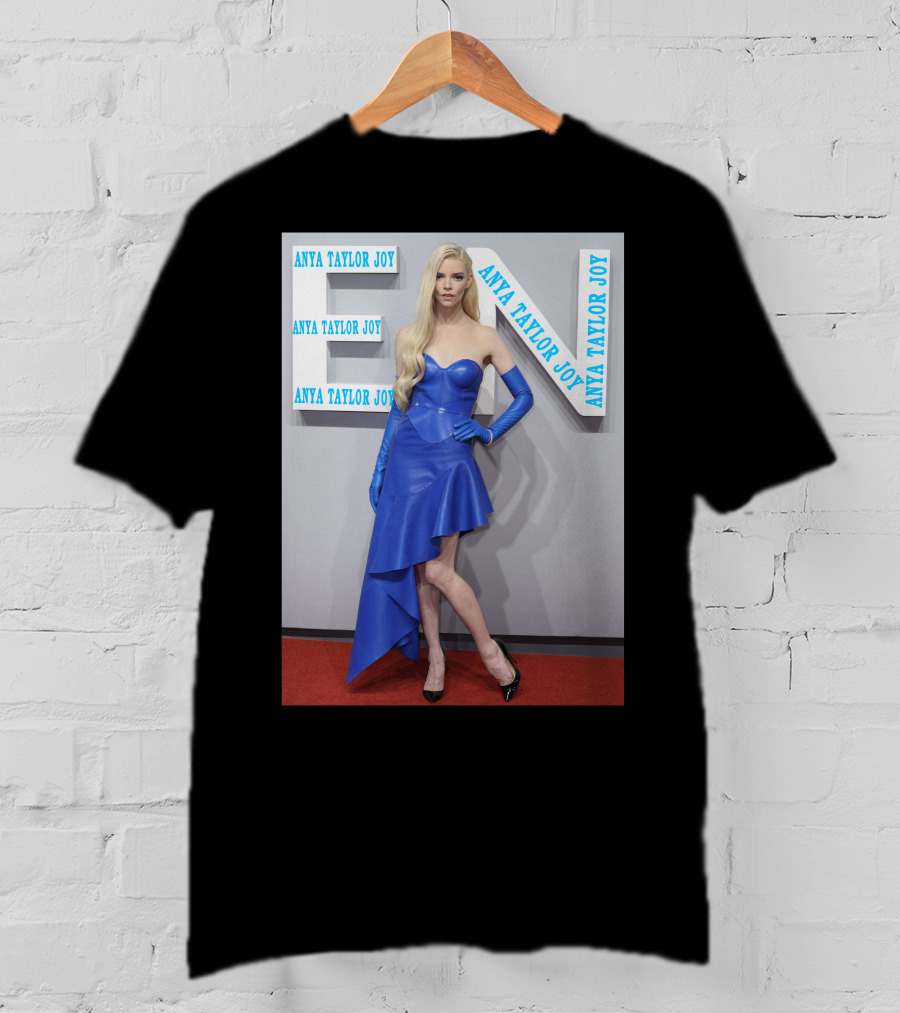 Anya Taylor Joy Blue Dress Ensemble With Long Gloves T-Shirt