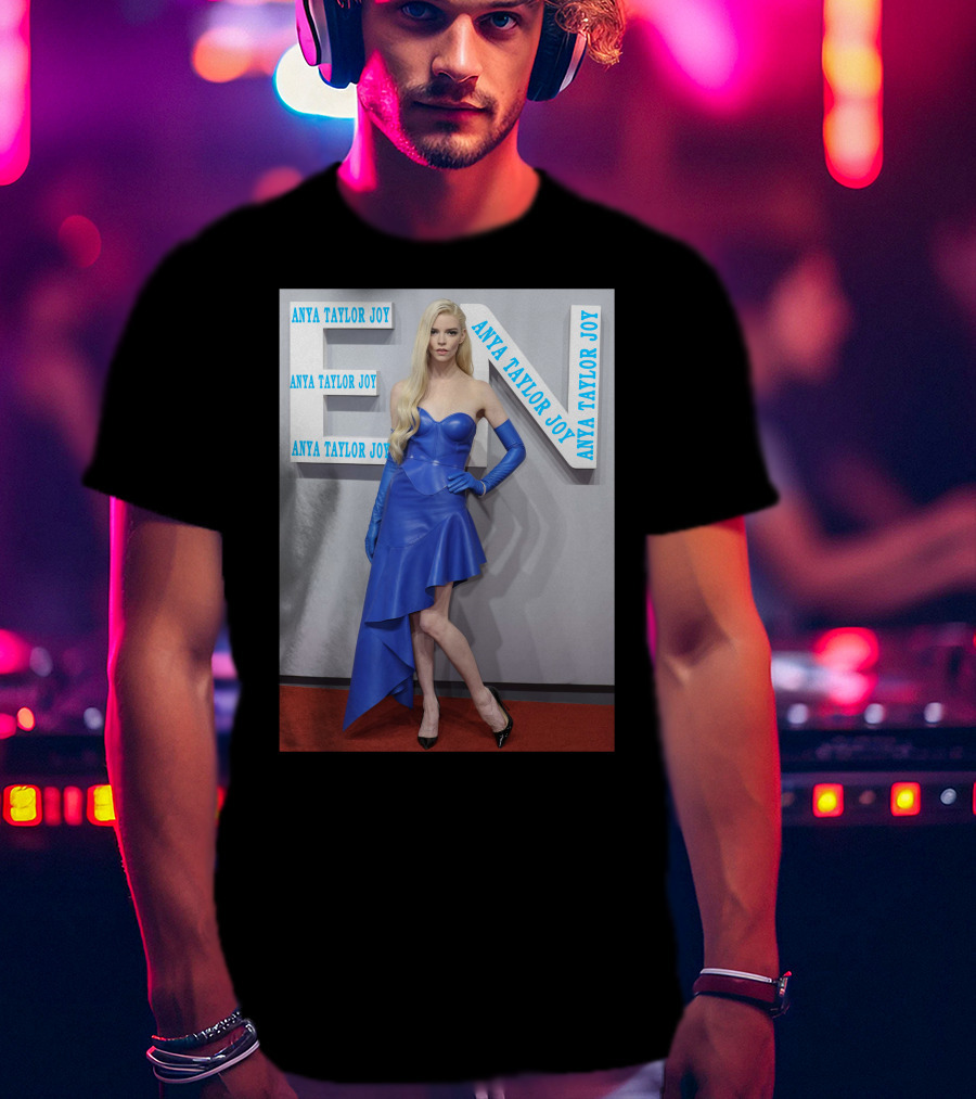 Anya Taylor Joy Blue Dress Ensemble With Long Gloves T-Shirt