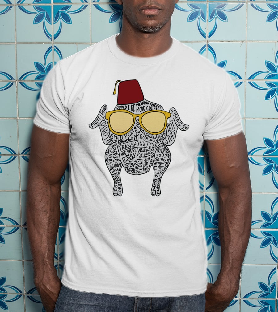 Friendsgiving Turkey Pivot We Were On A Break Turkey Wearing Fez And Sunglasses T-Shirt