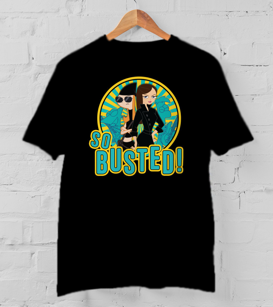 Phineas And Ferb So Busted Iconic Characters With Bold Background T-Shirt